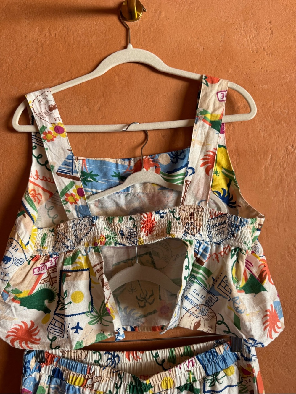 GOA Beachwear by Japna Linen Blend Vacation Print Crop Top Wide Leg Pants Set L - Picture 4 of 8